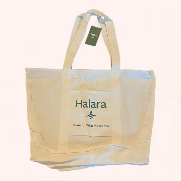 Halara Letter Print Casual White Large Basic Beach Canvas Tote Bag NWT OS - Picture 2 of 8